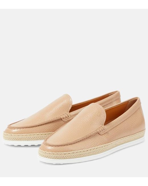 Tod's Natural Raffia-trimmed Leather Loafers
