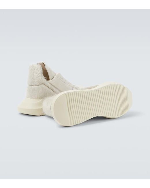 Rick Owens White Calf Hair Sneakers for men