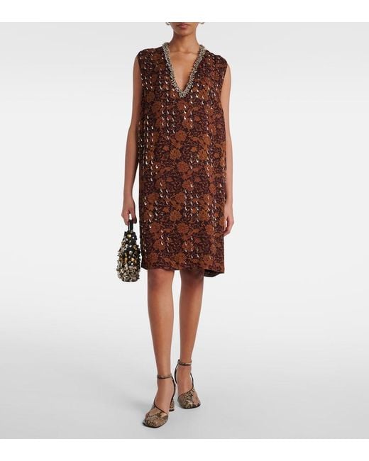Dries Van Noten Brown Floral Embellished Georgette Midi Dress