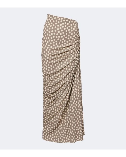 Alaïa Natural Gathered Polka-Dot Jersey Maxi Skirt