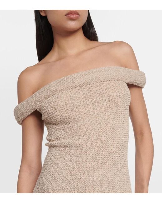 Totême Natural Knitted Off-Shoulder Midi Dress