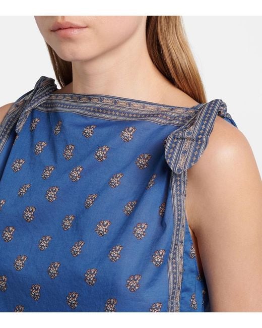Doen Blue Amalia Printed Cotton Top