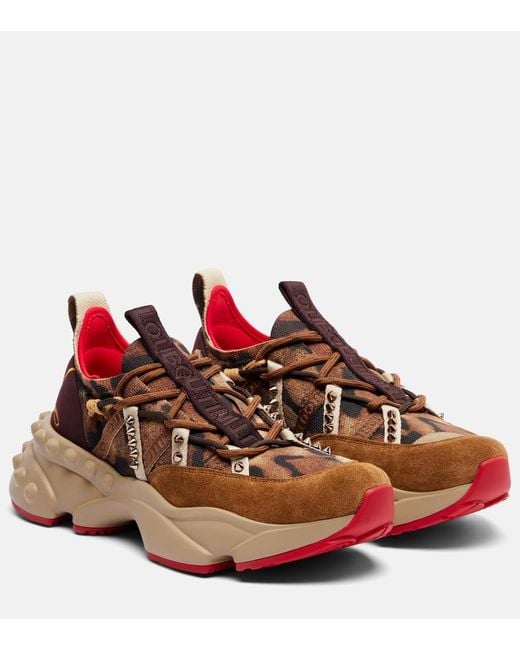 Christian Louboutin Red Trailrun Suede-Trimmed Sneakers
