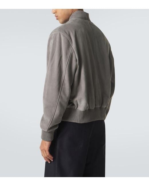 AMI Gray Ami De Cour Suede Bomber Jacket for men