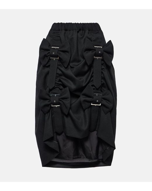 Noir Kei Ninomiya Black Ribbon Strap Wool Midi Skirt