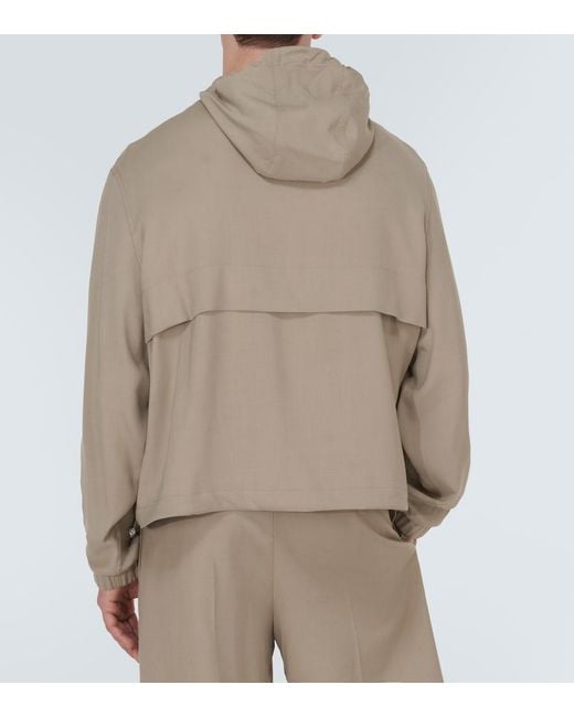 AMI Natural Hooded Half-Zip Twill Jacket for men