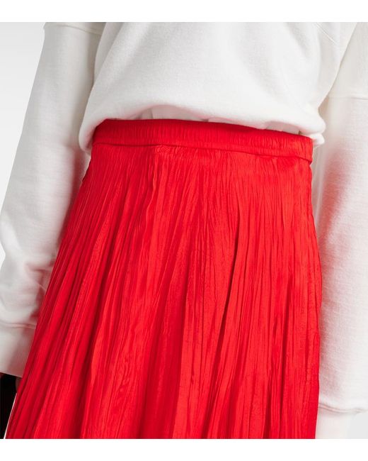 Joseph Red Sully Plisse Silk Midi Skirt