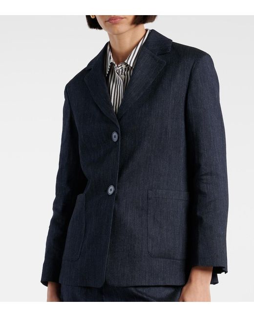 Max Mara Blue Derna Linen-Blend Twill Blazer