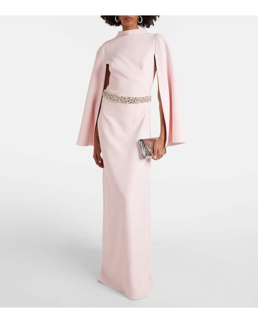 Safiyaa Pink Harper Embellished Caped Gown