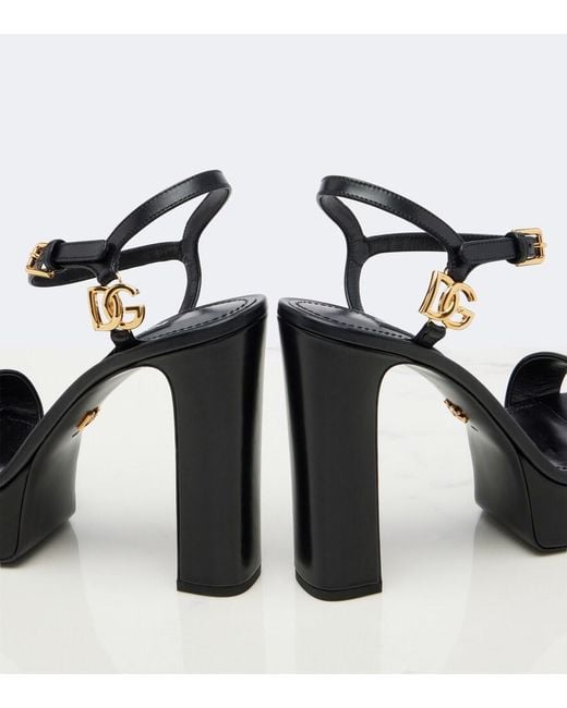 Dolce & Gabbana Black Dg Leather Platform Sandals