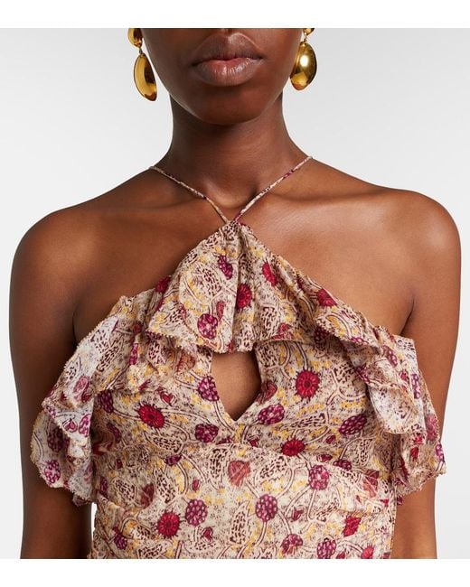 Isabel Marant Pink Dijimia Printed Ruffled Cotton Top