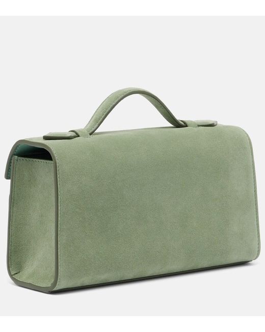 SAVETTE Green Symmetry Pochette Small Suede Top-Handle Bag