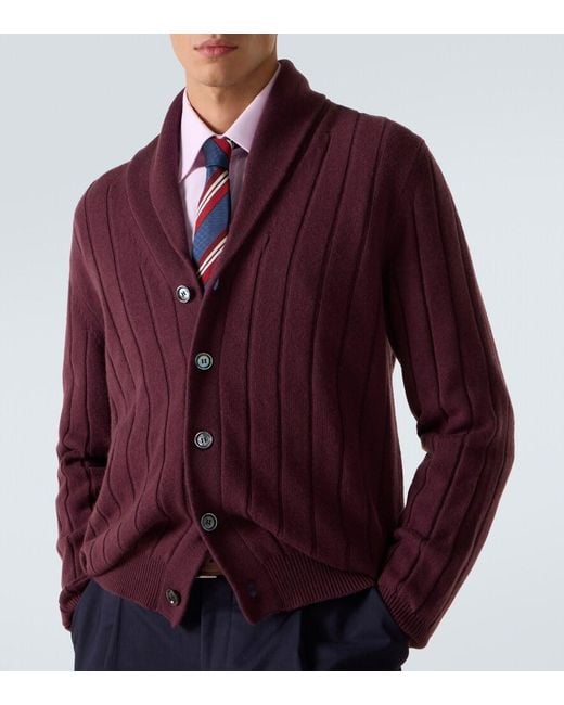 Kiton Red Rib-Knitted Cashmere Cardigan for men