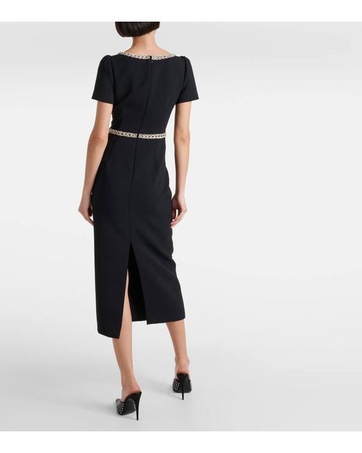 Self-Portrait Black Verziertes Midikleid Aus Crepe