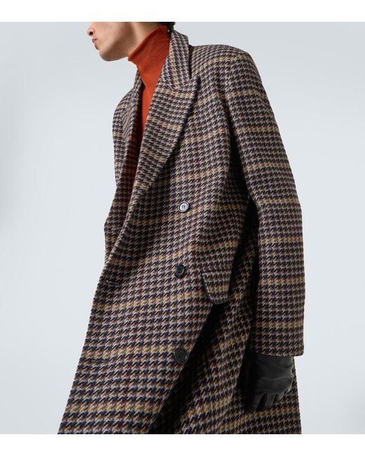 Saint Laurent Brown Houndstooth Wool Overcoat for men