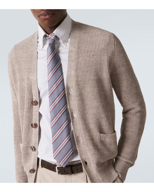 Brunello Cucinelli Natural Ribbed-Knit Linen And Cotton Cardigan for men