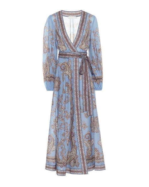 Zimmermann Blue Fiesta Paisley-print Linen Wrap Dress