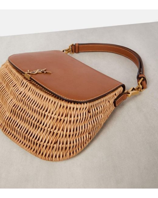 Saint Laurent Brown Voltaire Leather And Wicker Tote Bag