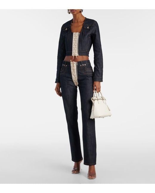 Jean Paul Gaultier Blue Lace-Up Cropped Denim Jacket