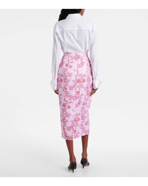 Emilia Wickstead Pink Lorelei Floral Taffeta Faille Pencil Skirt