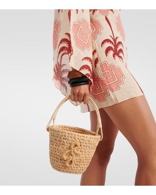 Johanna Ortiz Red Cutout Printed Linen Minidress