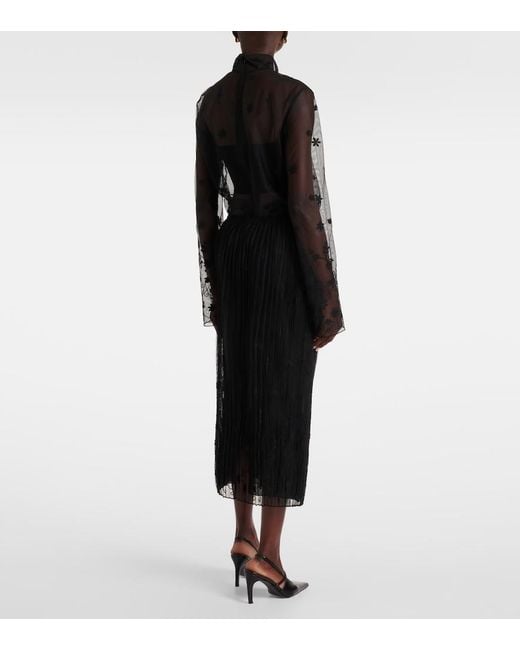 Totême  Black Embroidered Plisse Tulle Midi Skirt