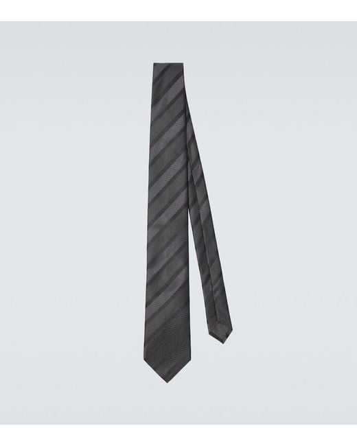 Brunello Cucinelli White Striped Silk Tie for men