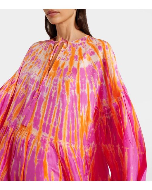 Anna Kosturova Pink Amelia Tie-Dye Tiered Silk Midi Dress