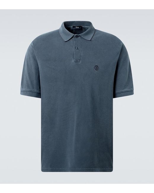 Herno Blue Logo Cotton Pique Polo Shirt for men