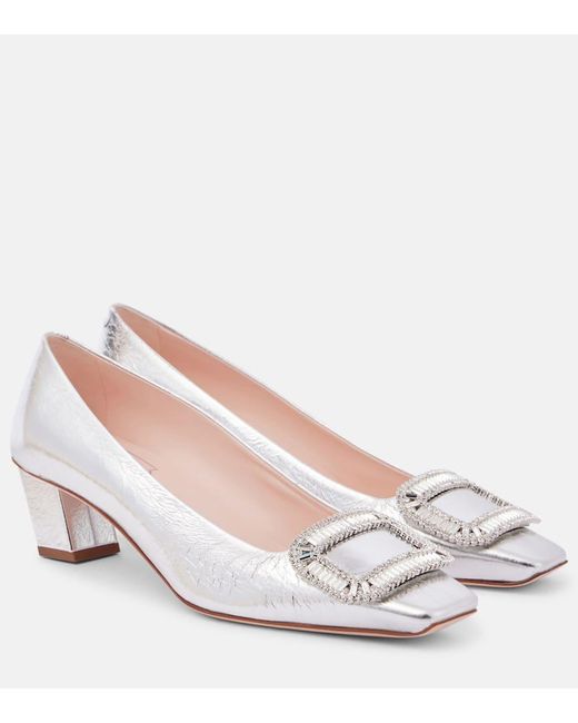 Roger Vivier White Belle Vivier 45 Embellished Pumps