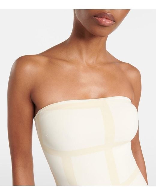 Totême  White Monogram Strapless Jersey Swimsuit