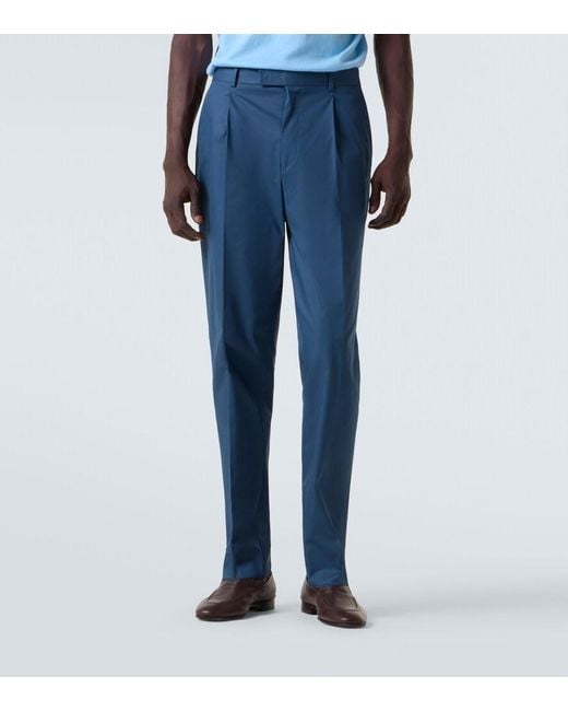 Zegna Blue Cotton Straight Pants for men
