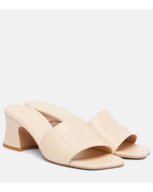Chloé Natural Soleil 55 Logo Leather Mules