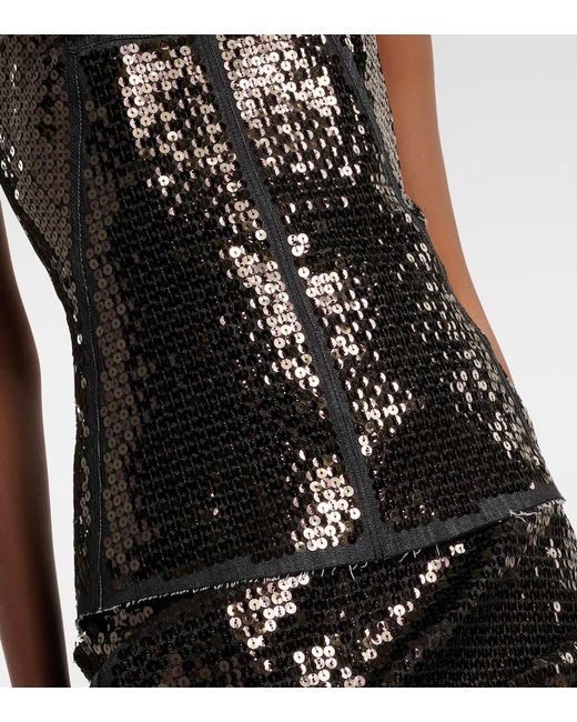 Rick Owens Black Sequined Denim Bustier Top