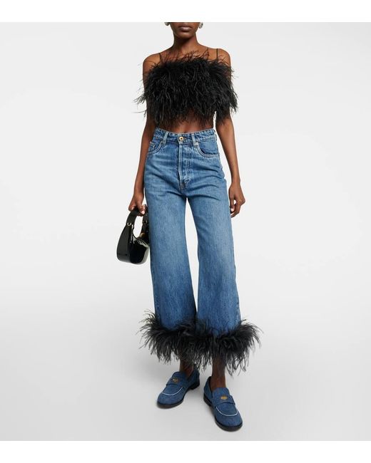 Miu Miu Blue Logo Denim Loafers