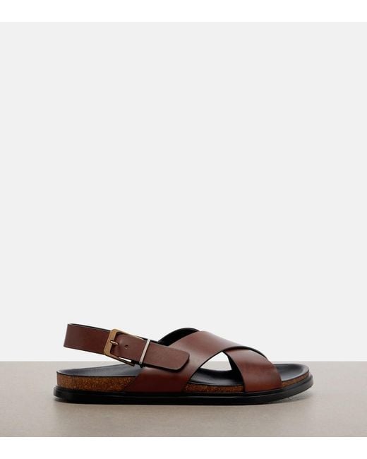 The Row Brown Buckle Leather Sandals