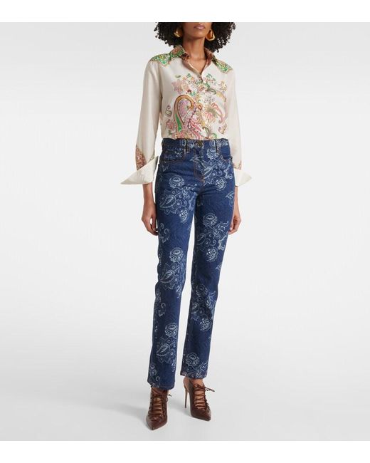 Etro Blue Regular-Fit Jacquard Jeans