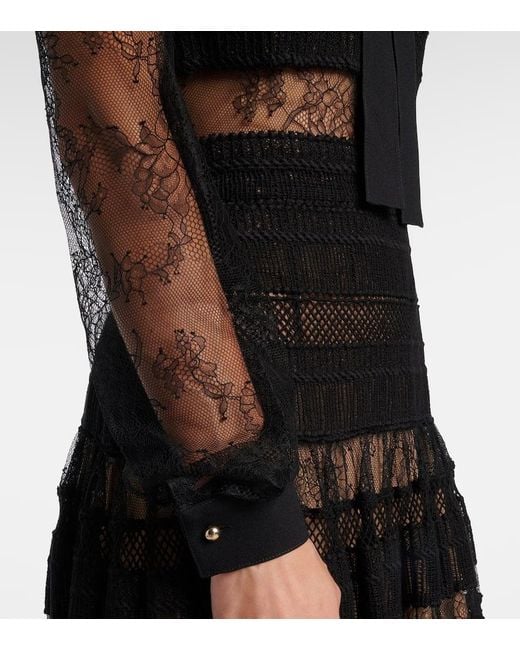 Elie Saab Black Midikleid Aus Spitze Und Makramee