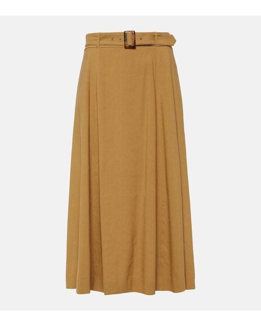 Veronica Beard Natural Arwen Linen-Blend Midi Skirt