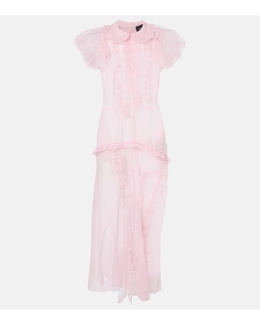 Simone Rocha Pink Ruffled Sheer Tulle Midi Dress