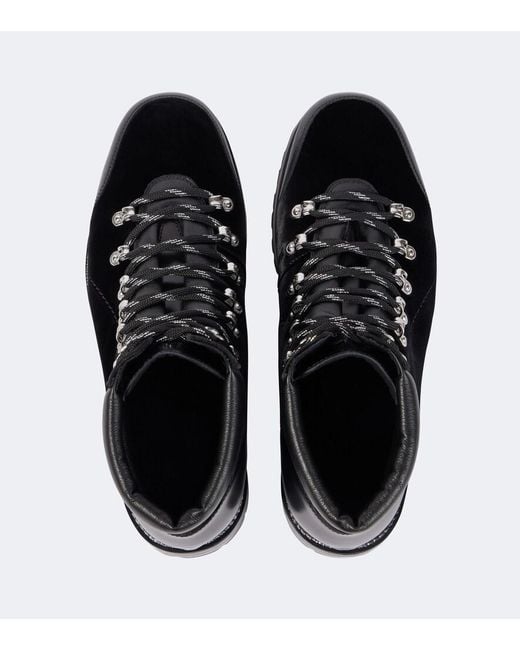 Manolo Blahnik Black Janka Leather-Trimmed Velvet Lace-Up Boots for men