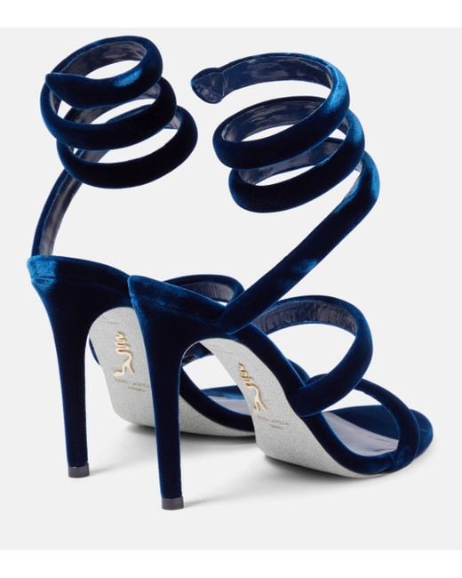Rene Caovilla Blue Cleo 105 Velvet Sandals