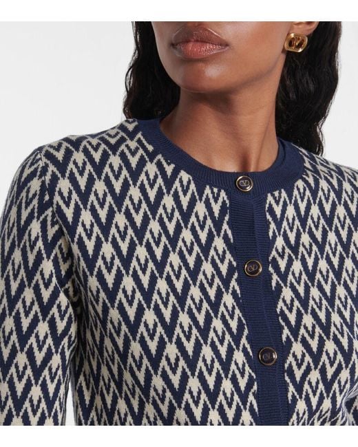 Valentino Blue Toute La V Virgin Wool Cardigan