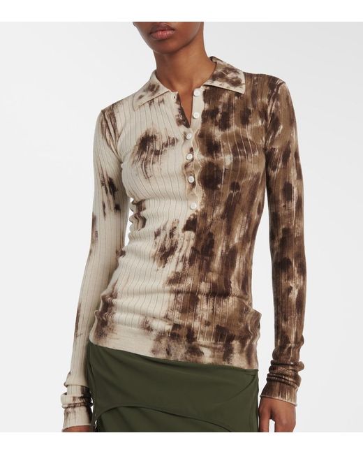 The Attico Natural Printed Cashmere And Silk Polo Sweater