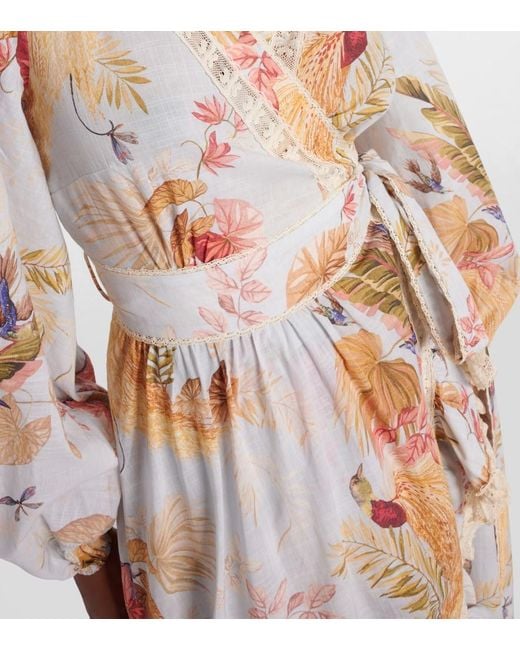 Zimmermann White Floral-Print Maxi Dress With Lace Trim And Self-Tie Fastening