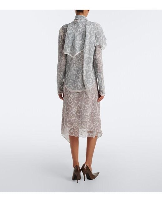 Acne White Paisley Lace-Trimmed Silk Crepe Midi Skirt