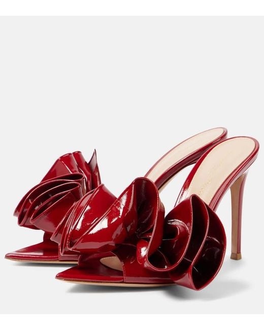 Gianvito Rossi Red Gabrielle 105 Ruffled Patent Leather Mules