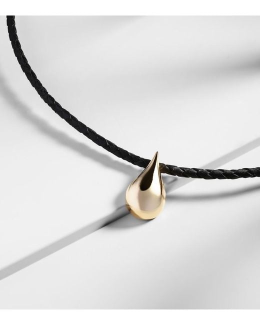 Mateo Metallic Water Droplet 14Kt And Leather Necklace