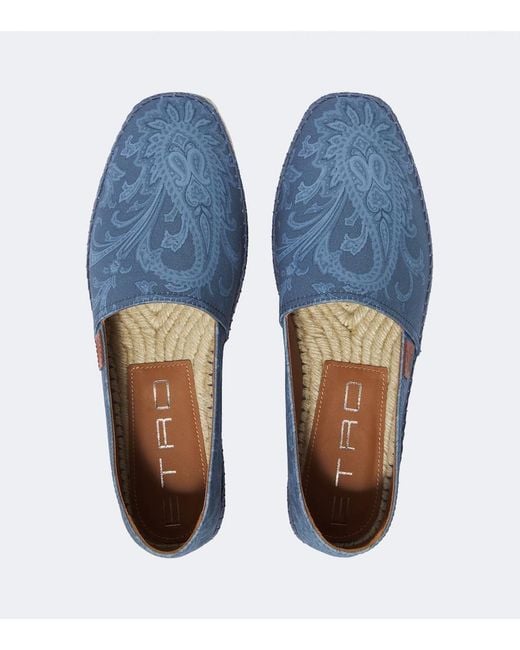 Etro Blue Paisley Gabardine Espadrilles for men