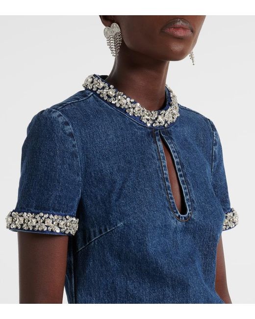 Self-Portrait Blue Crystal-Embellished Denim Minidress